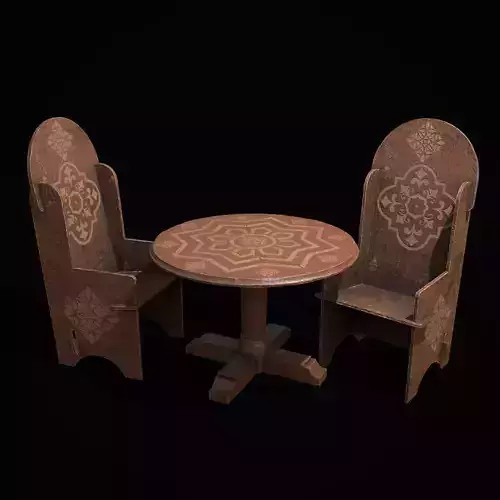 Elegant Round Table and High Wood Chairs 3D Model Collection