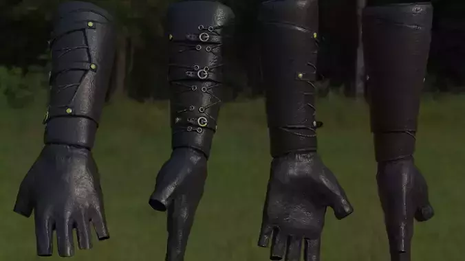 Vambraces three leather gloves on grassy field