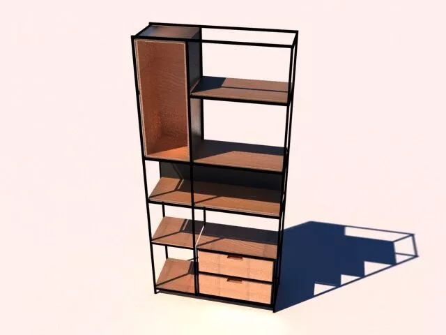 Wooden metal shelf Free 3D model