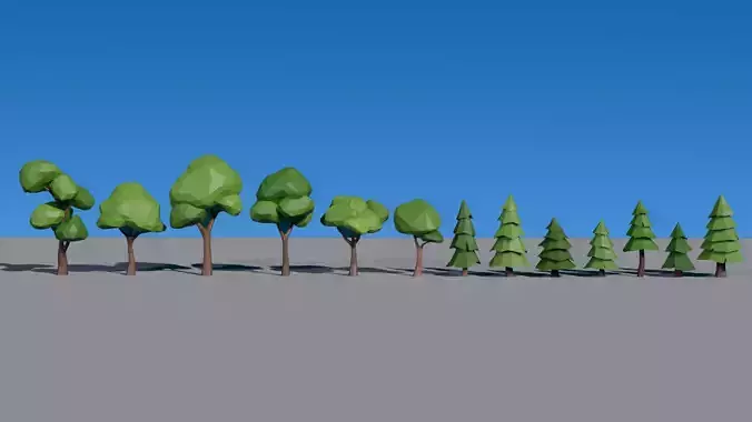 Low poly trees group of in row