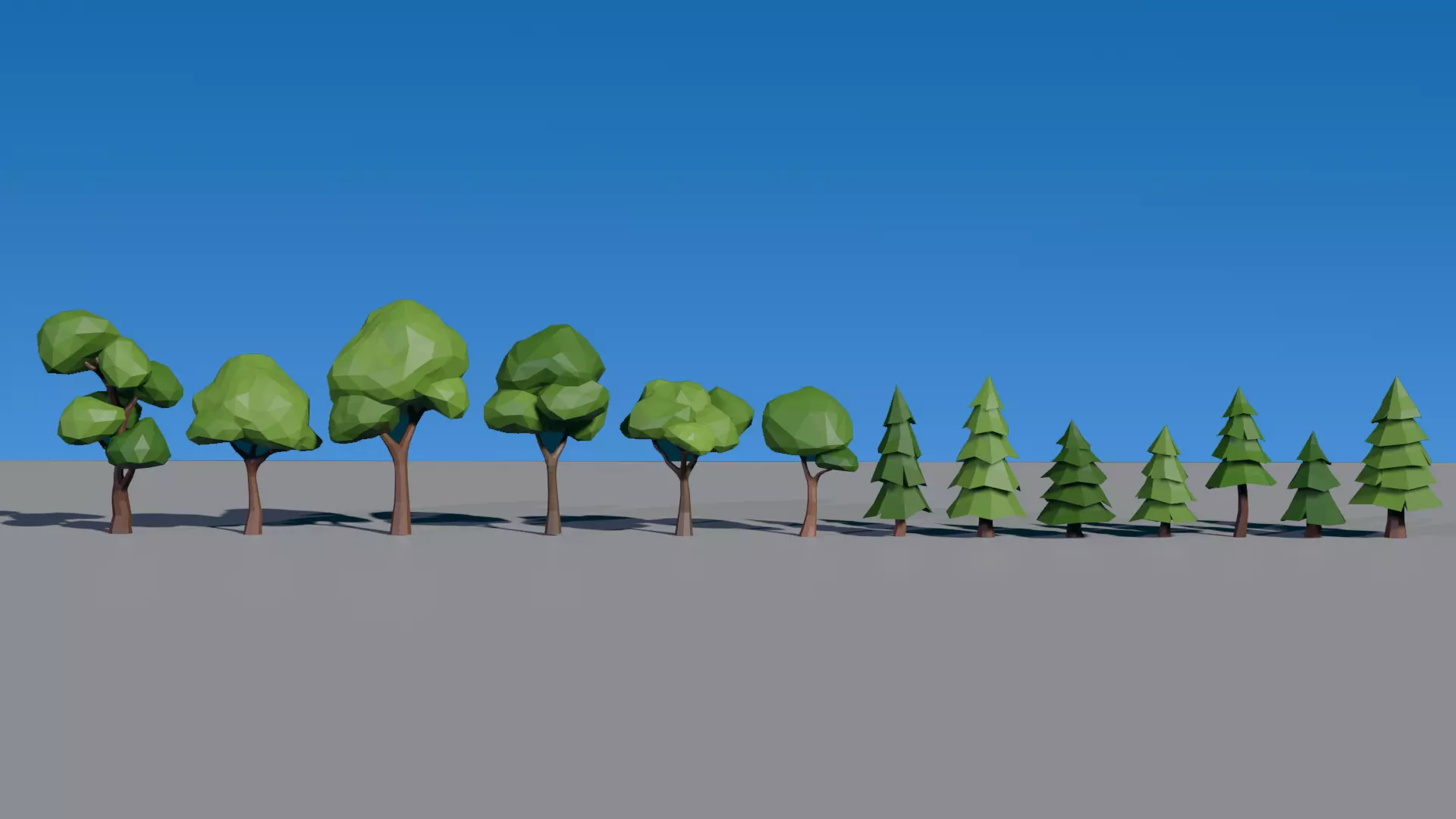 Low poly trees group of in row Free low-poly 3D model_0