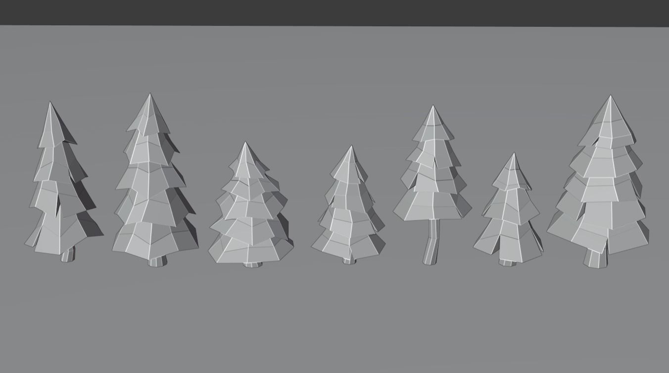 Low poly trees group of in row Free low-poly 3D model_3