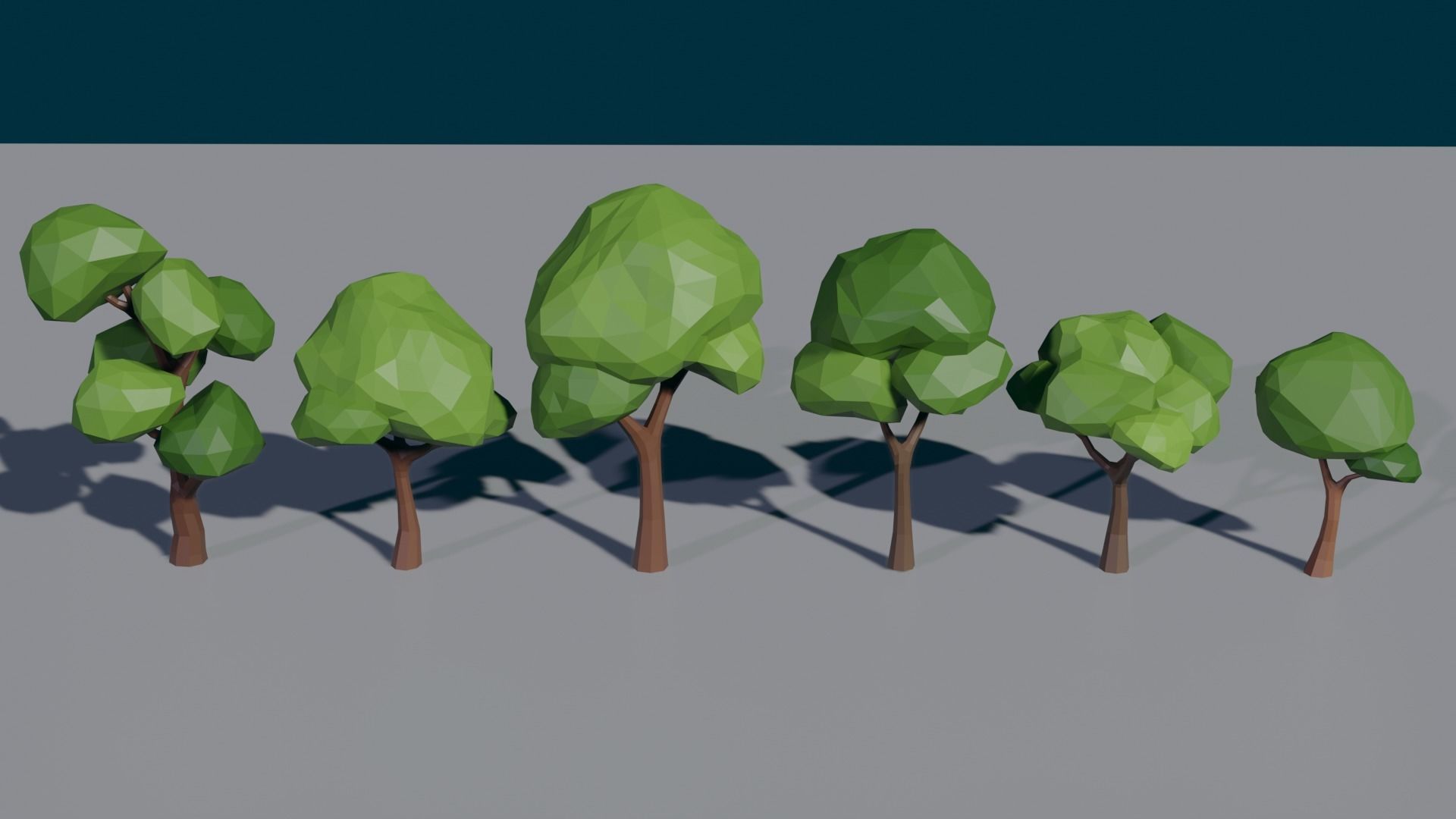 Low poly trees group of in row Free low-poly 3D model_1