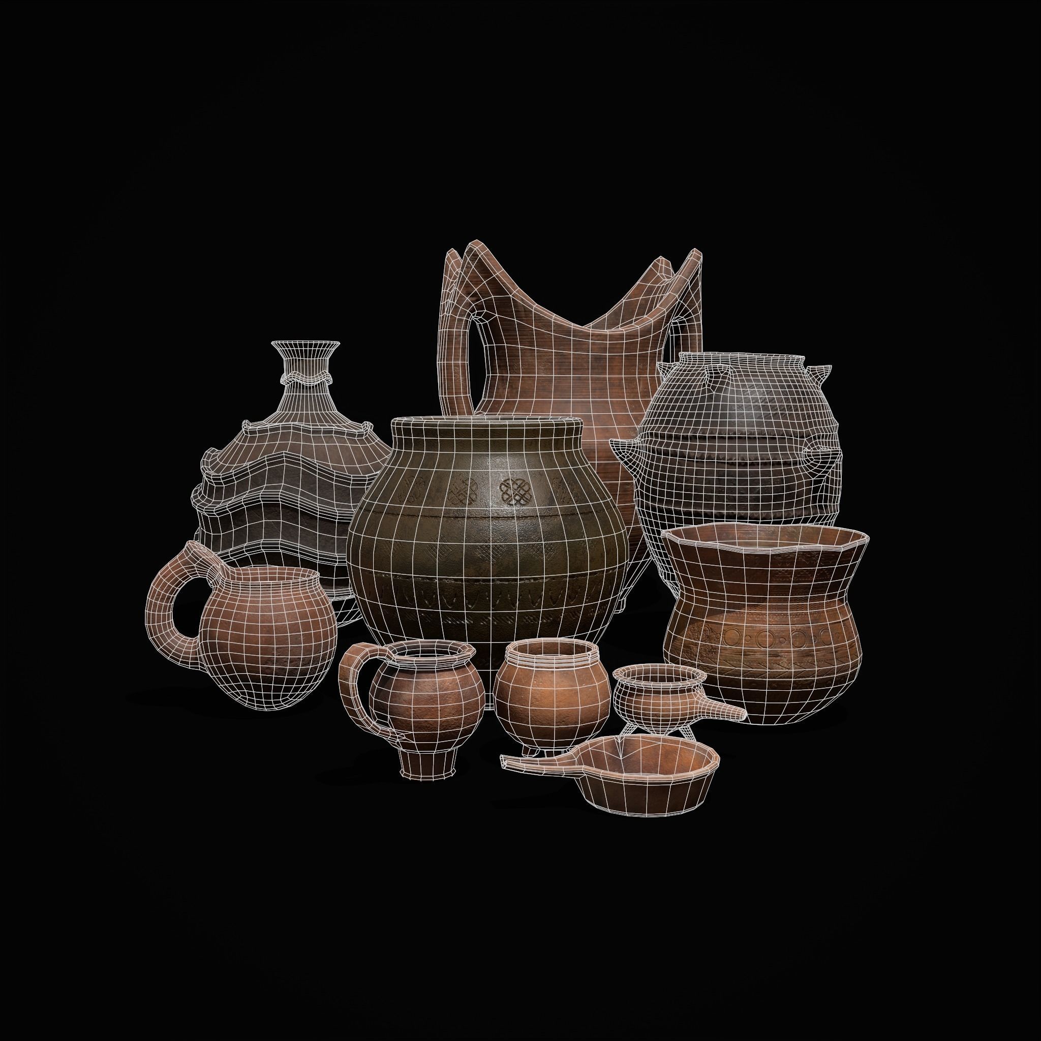 Pottery Pieces Set Three  3D Model Collection_10