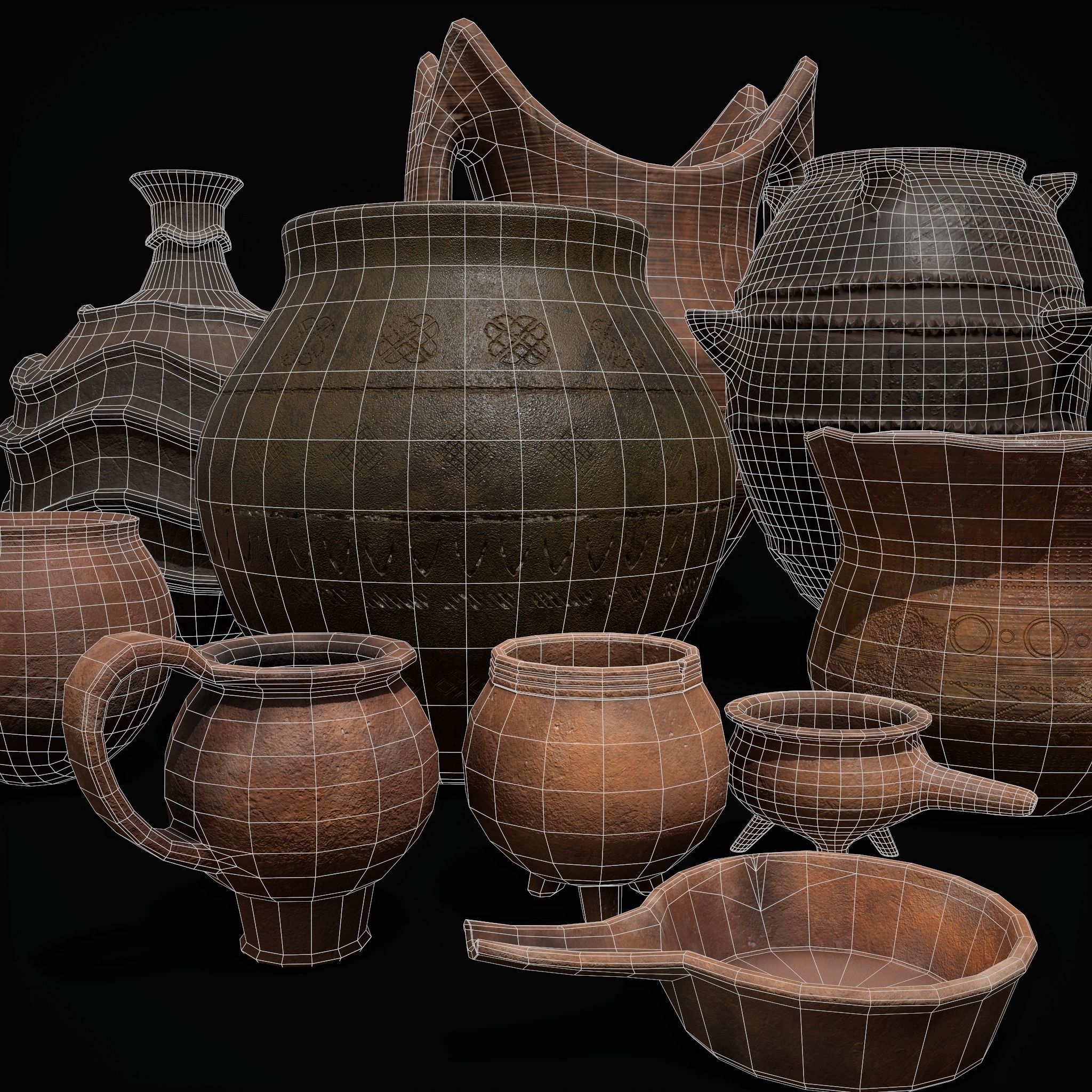 Pottery Pieces Set Three  3D Model Collection_44