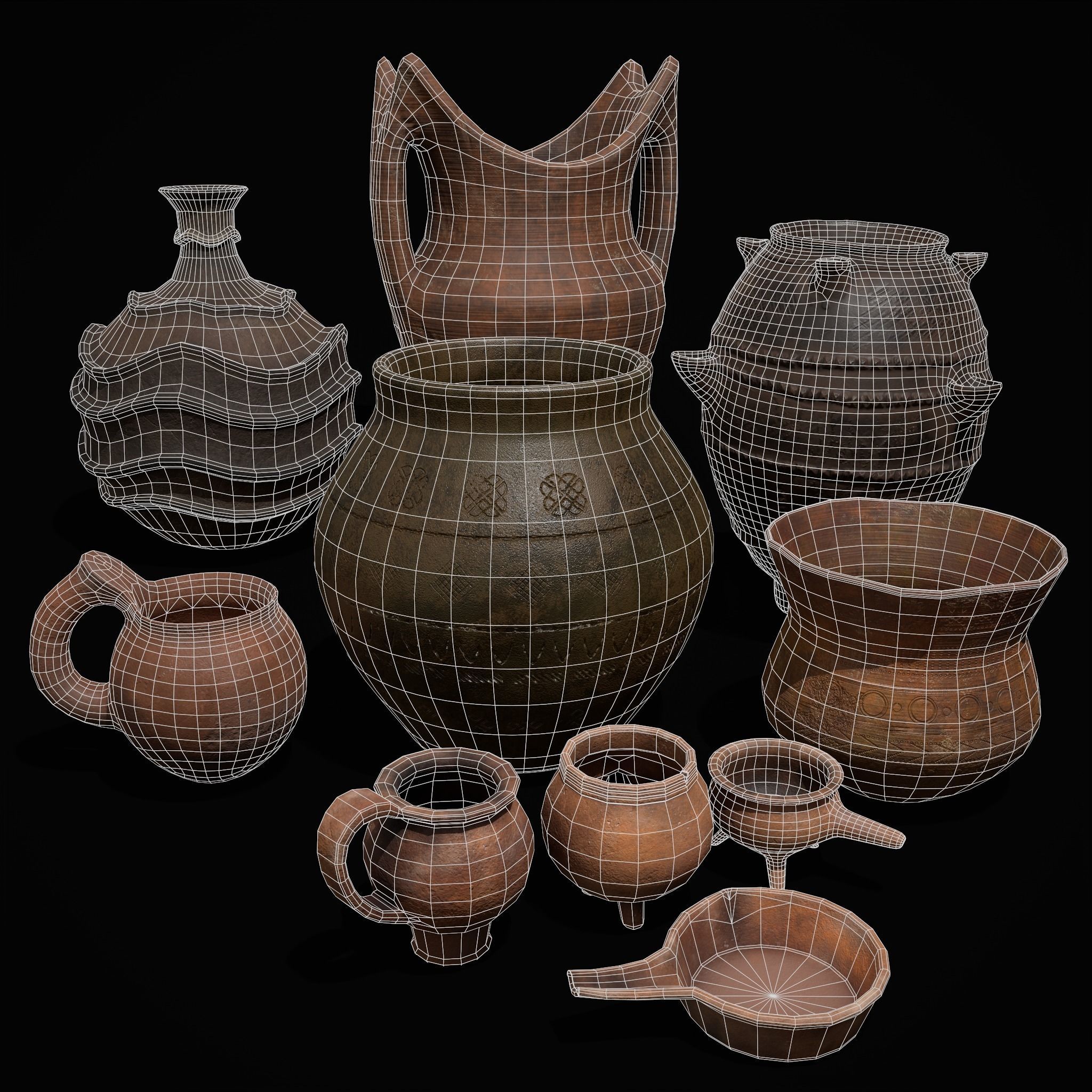 Pottery Pieces Set Three  3D Model Collection_8