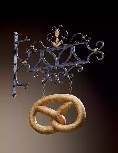 Old Pretzel Street Sign 8K and 4K Low-poly 3D model 6