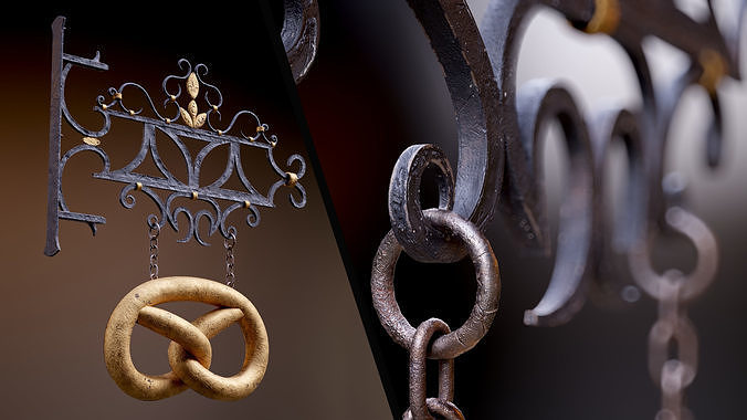 Old Pretzel Street Sign 8K and 4K Low-poly 3D model