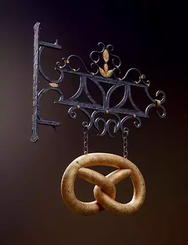 Old Pretzel Street Sign 8K and 4K Low-poly 3D model 7