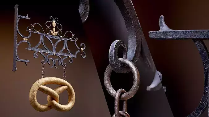 Old Pretzel Street Sign 8K and 4K Low-poly 3D model 5