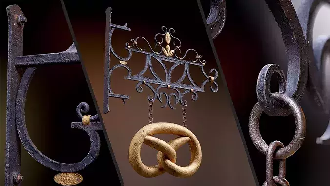 Old Pretzel Street Sign 8K and 4K Low-poly 3D model 2