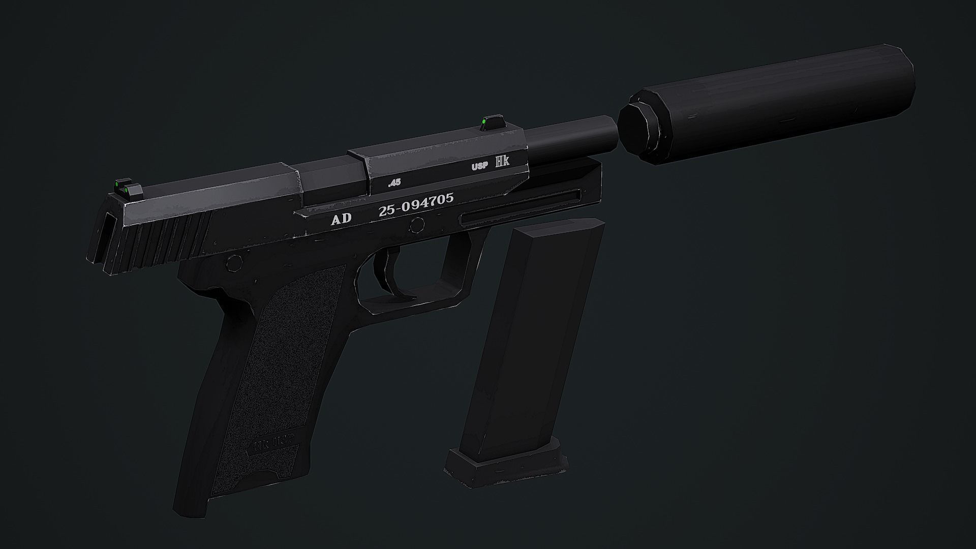 HK USP Game Ready Low-poly 3D model_6