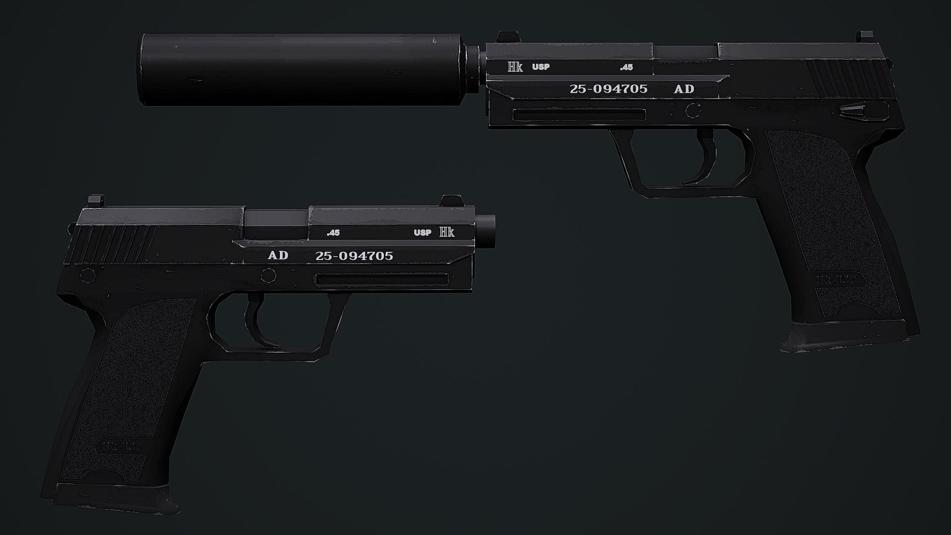 HK USP Game Ready Low-poly 3D model_2