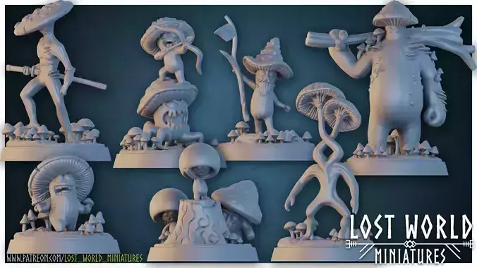 Fungus Folk Miniatures set - Supported 3D print model