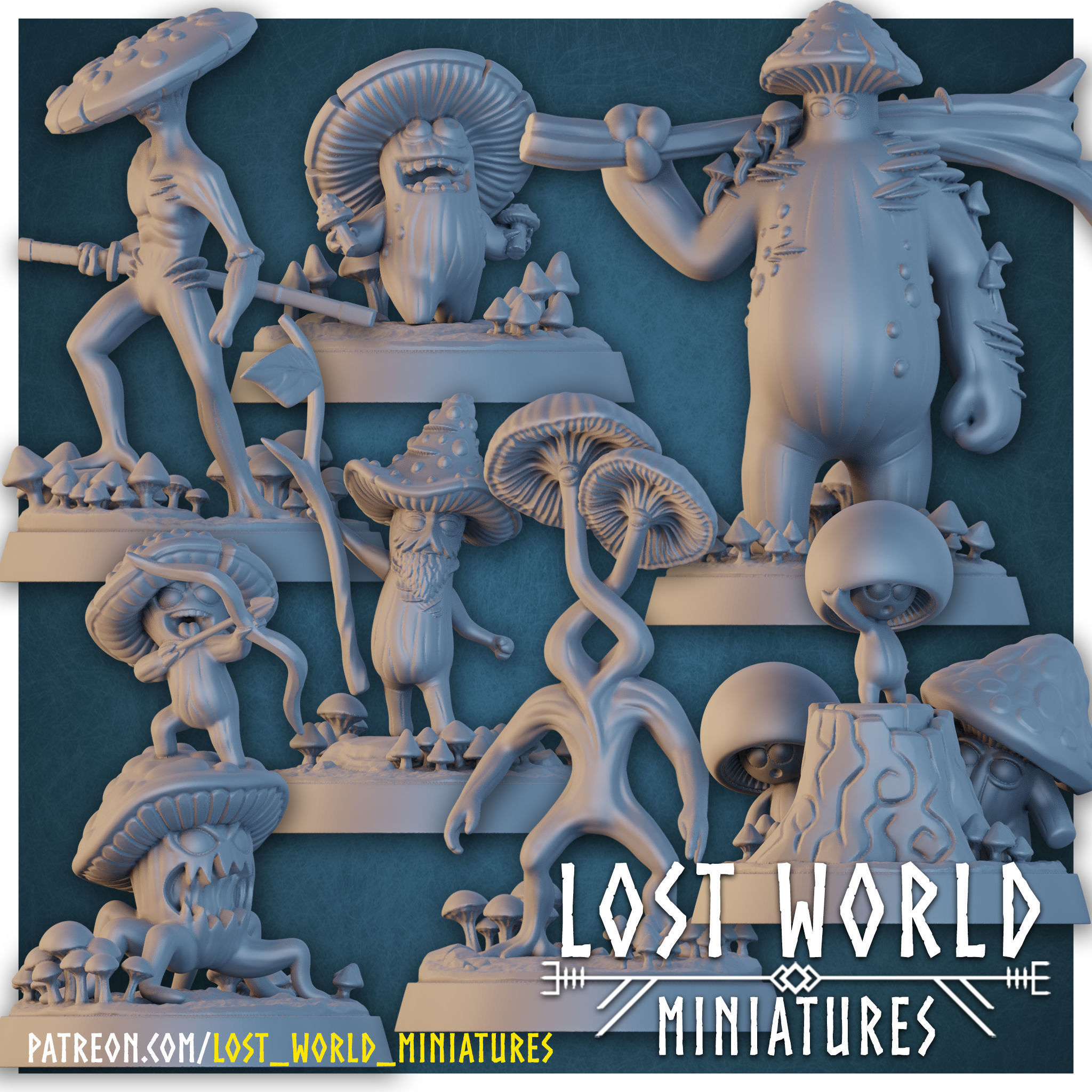 Fungus Folk Miniatures set - Supported 3D print model_1