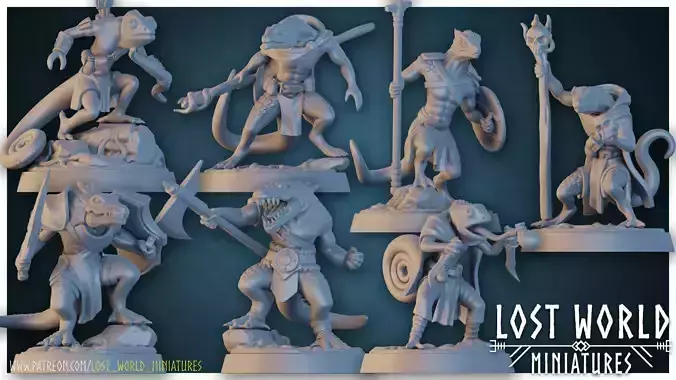 Lizardman Tribe Miniatures set - Supported 3D print model