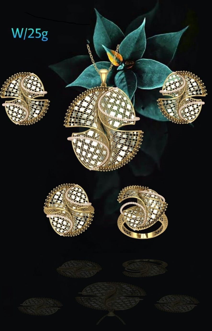 Set vision golden ring of golden ring with gold stripes 3D model_1