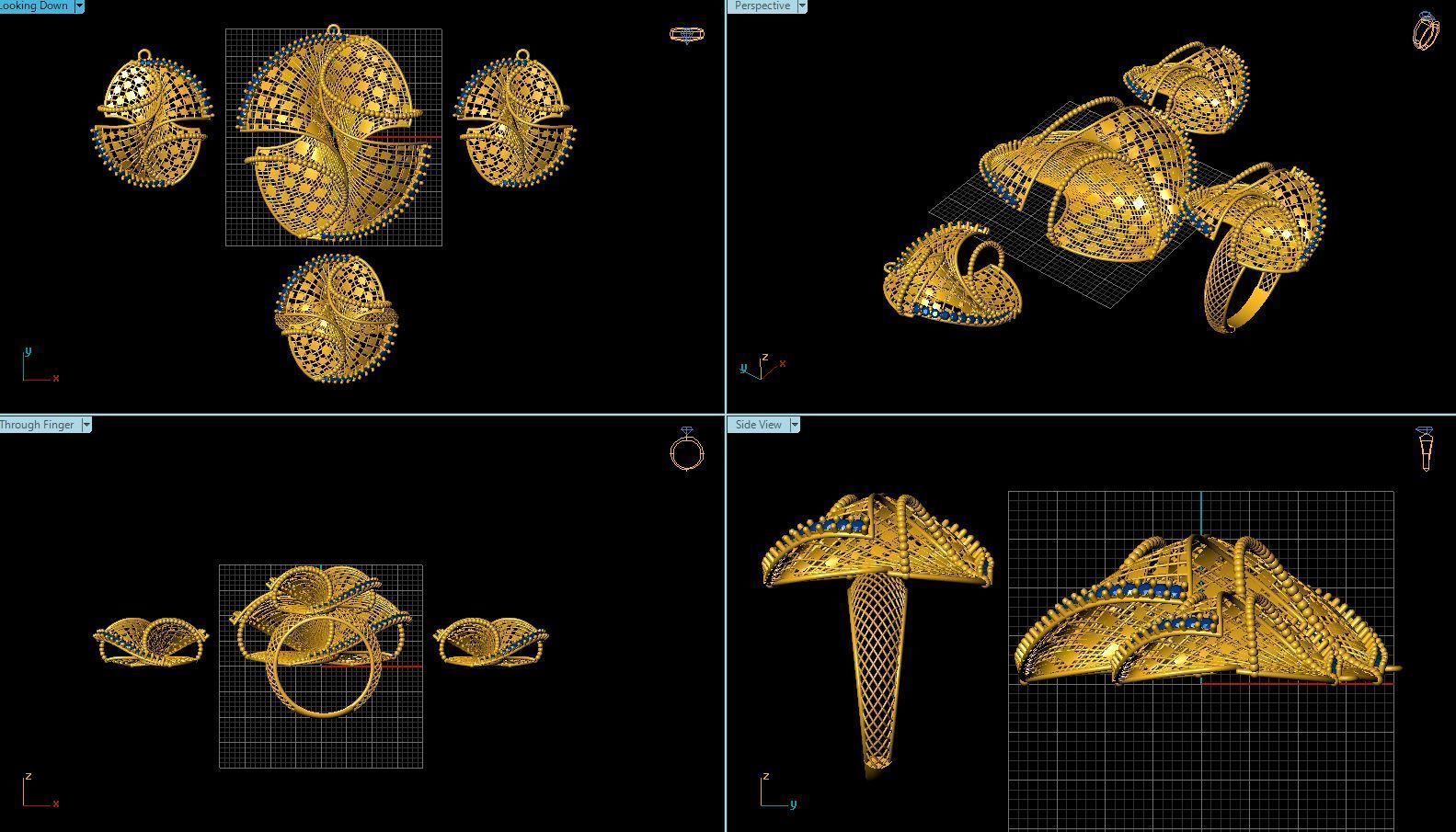 Set vision golden ring of golden ring with gold stripes 3D model_11