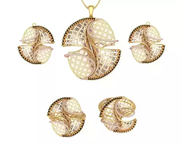 Set vision golden ring of golden ring with gold stripes 3D model