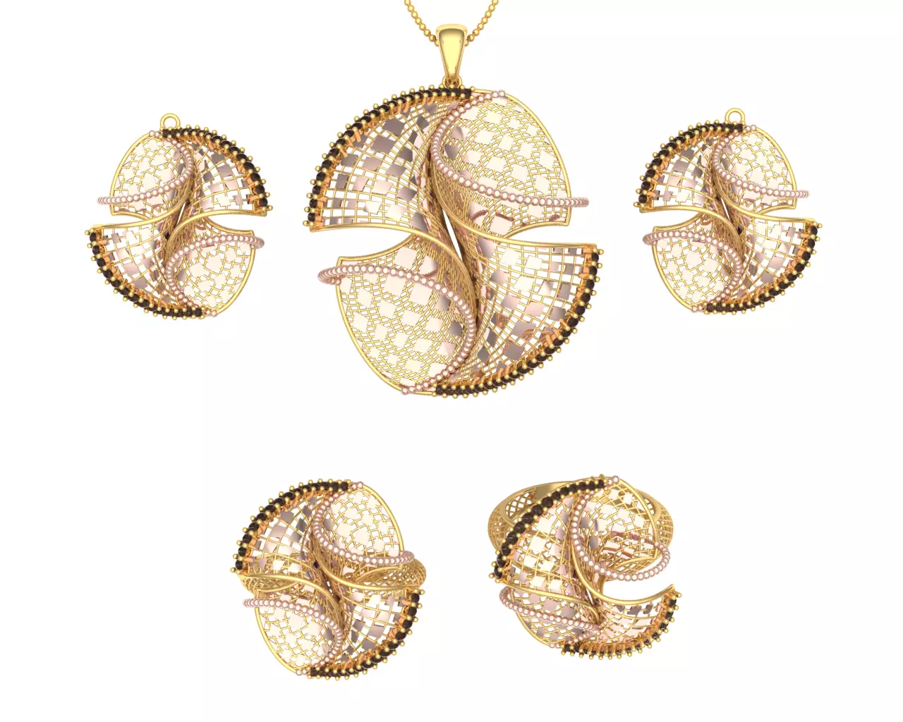 Set vision golden ring of golden ring with gold stripes 3D model_0