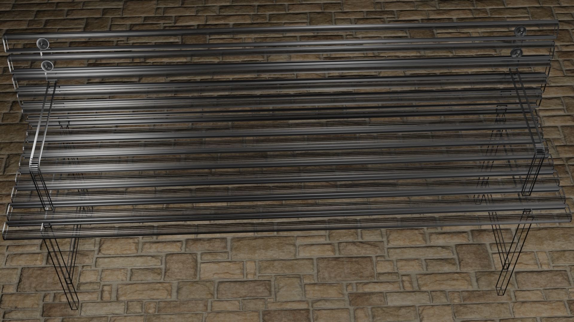 Metal and Wood Bench Low-poly 3D model_8