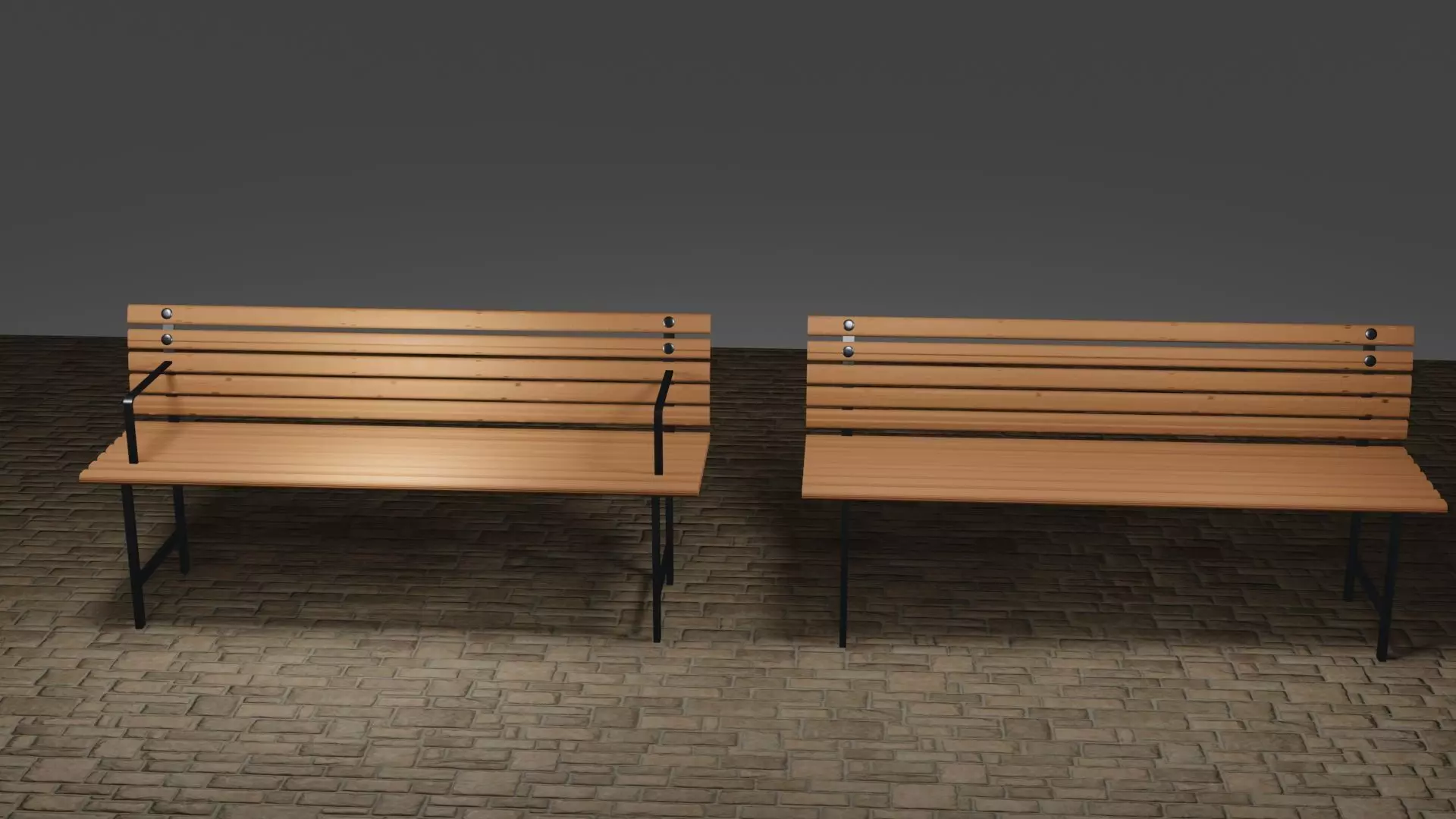 Metal and Wood Bench Low-poly 3D model_0