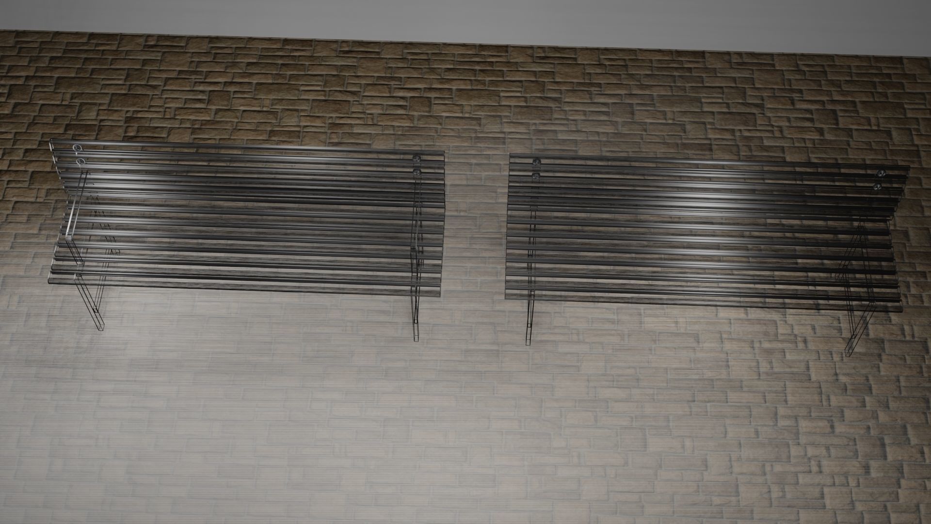 Metal and Wood Bench Low-poly 3D model_9