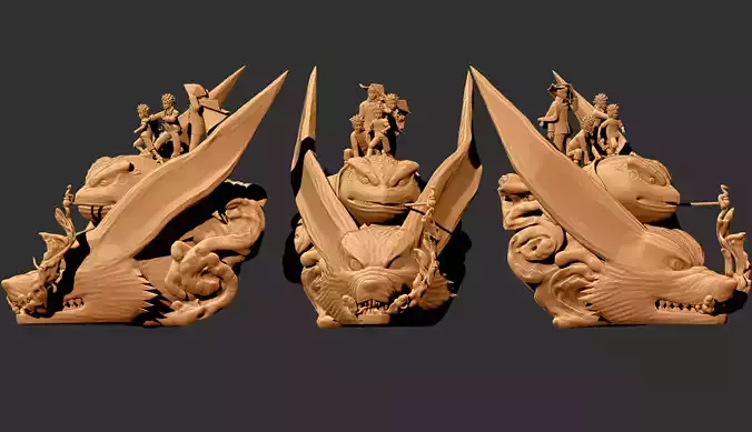 Naruto from children to Hokage with Gamabunta and Kurama 3D print model