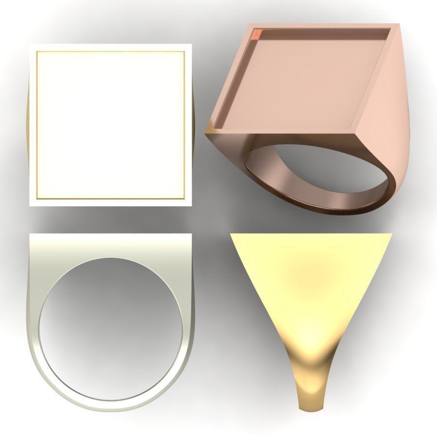 Signet rings set SQUARE top 3D print model_14