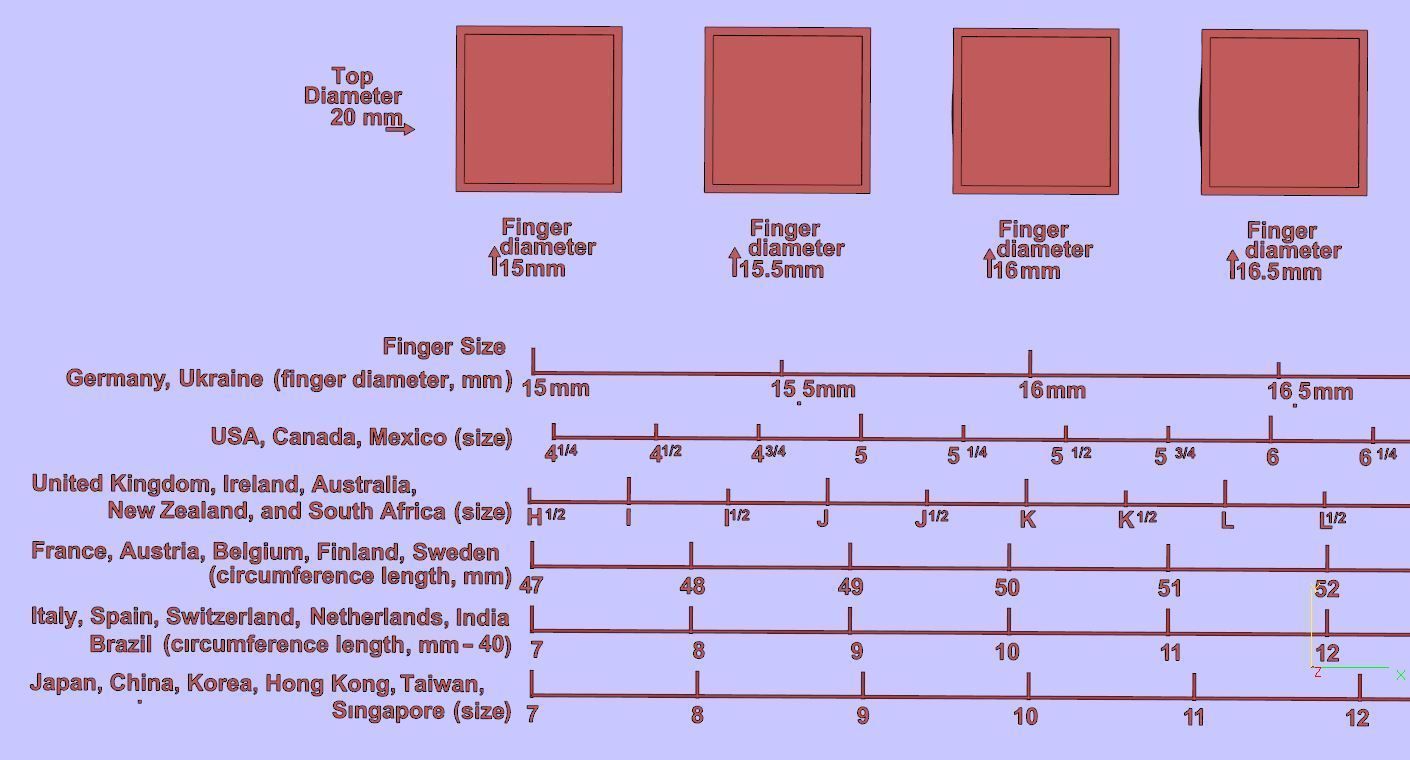 Signet rings set SQUARE top 3D print model_2