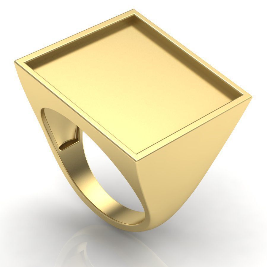 Signet rings set SQUARE top 3D print model_4