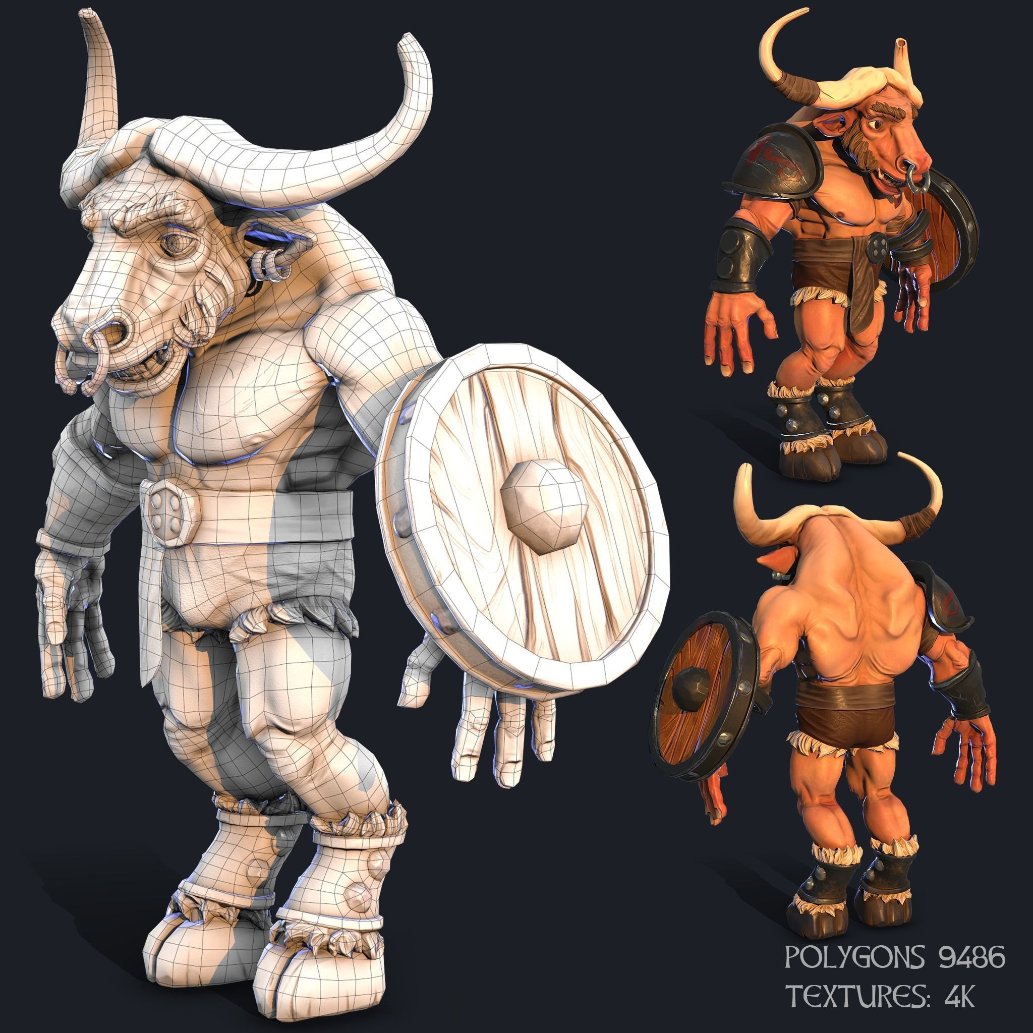 Minotaur stylized character Low-poly 3D model_2
