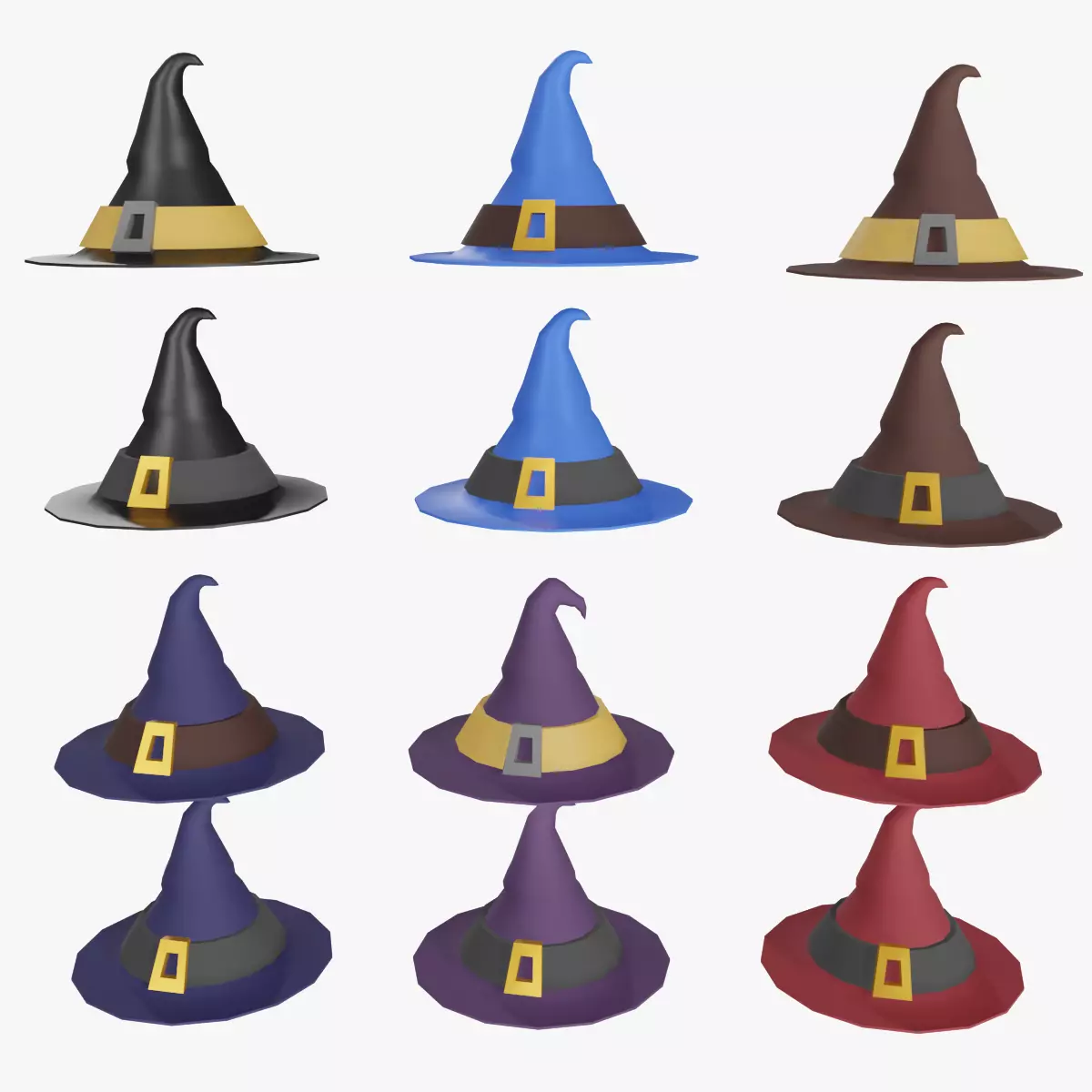 Low-Poly Wizard Hat Set Low-poly 3D model