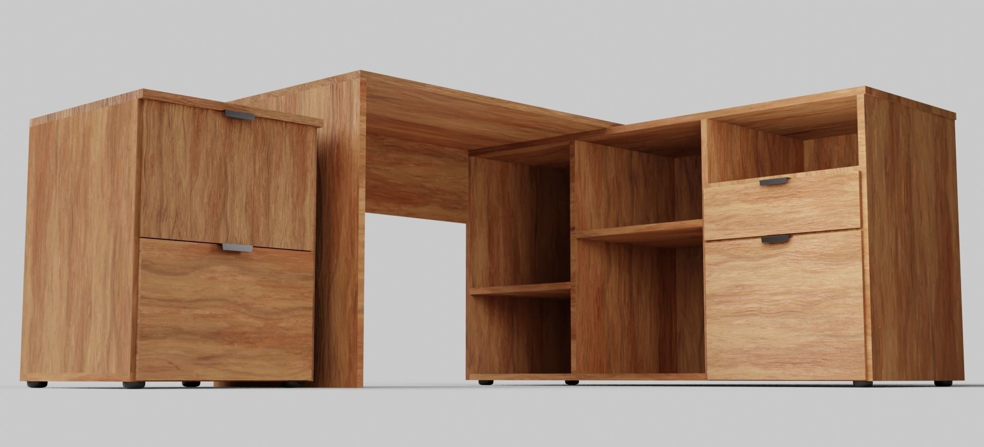 Rico L-shaphed Wooden Executive Desk Low-poly 3D model_6