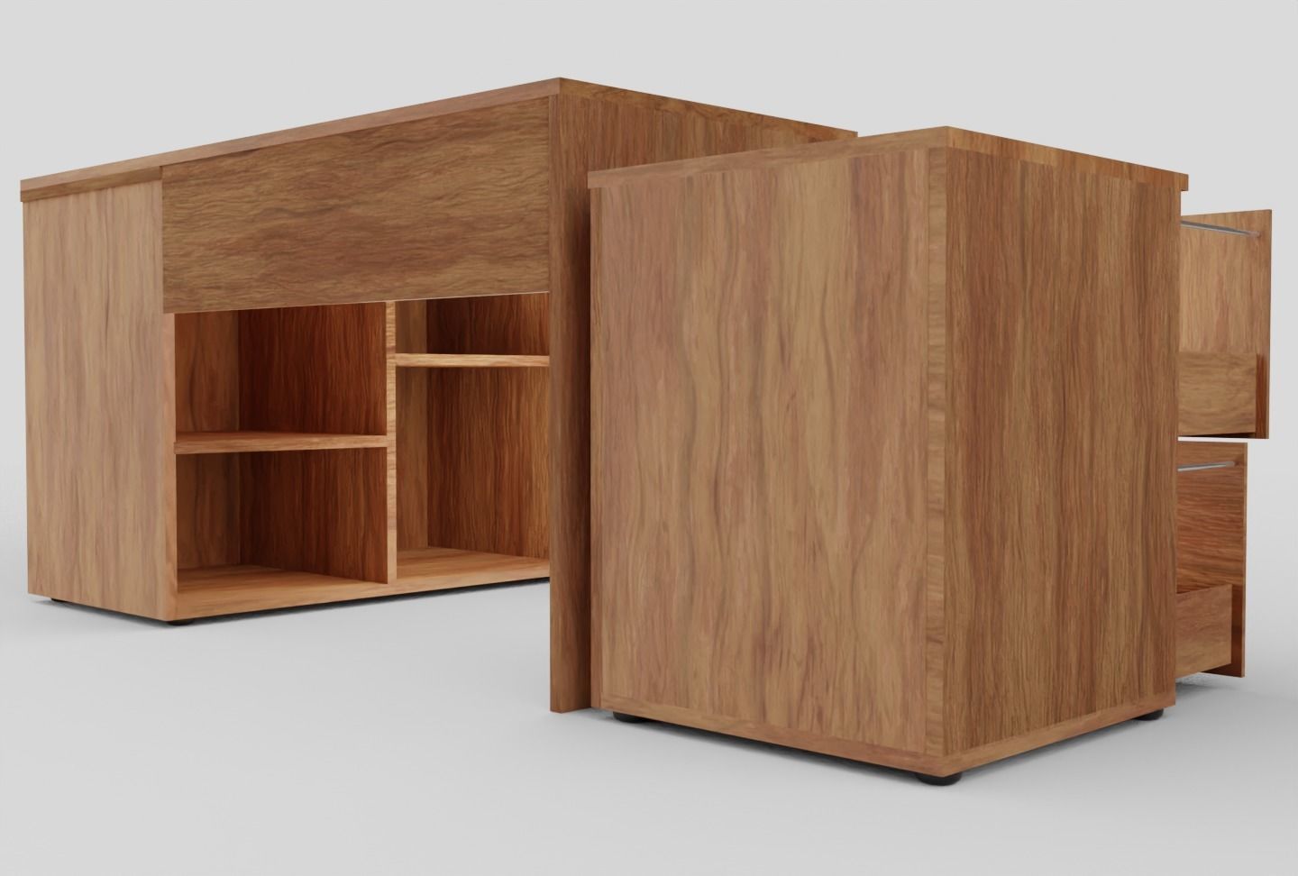 Rico L-shaphed Wooden Executive Desk Low-poly 3D model_8
