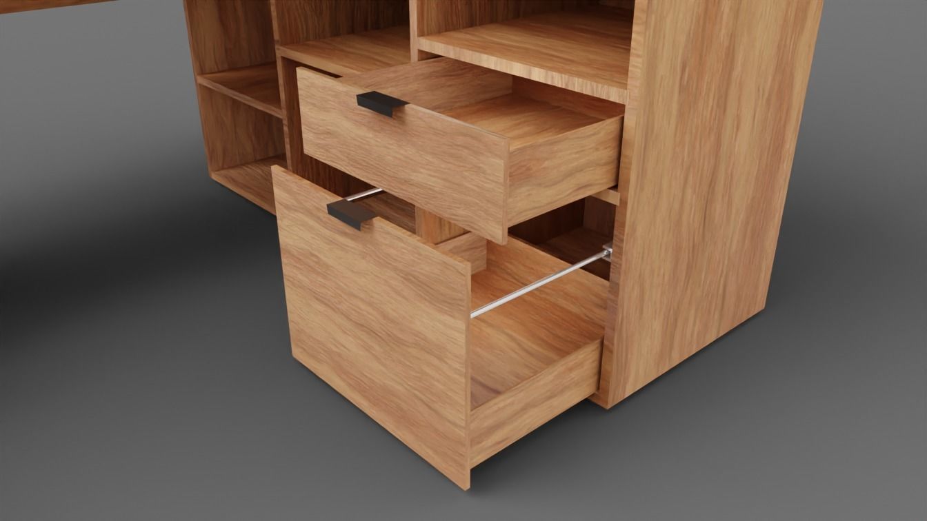 Rico L-shaphed Wooden Executive Desk Low-poly 3D model_2