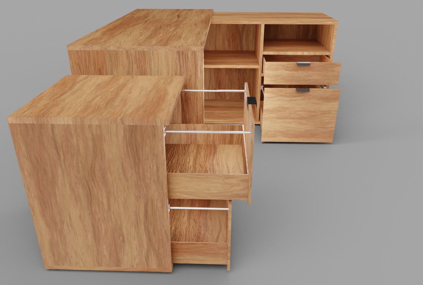 Rico L-shaphed Wooden Executive Desk Low-poly 3D model_1