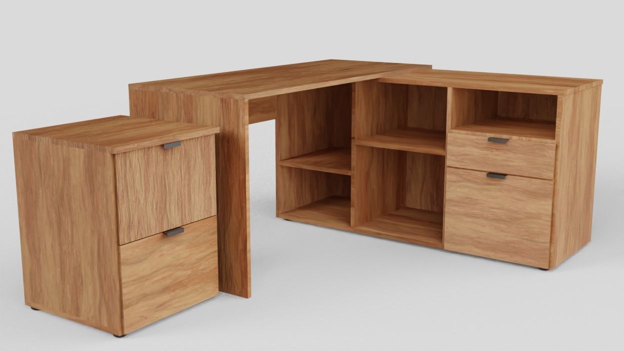 Rico L-shaphed Wooden Executive Desk Low-poly 3D model_5