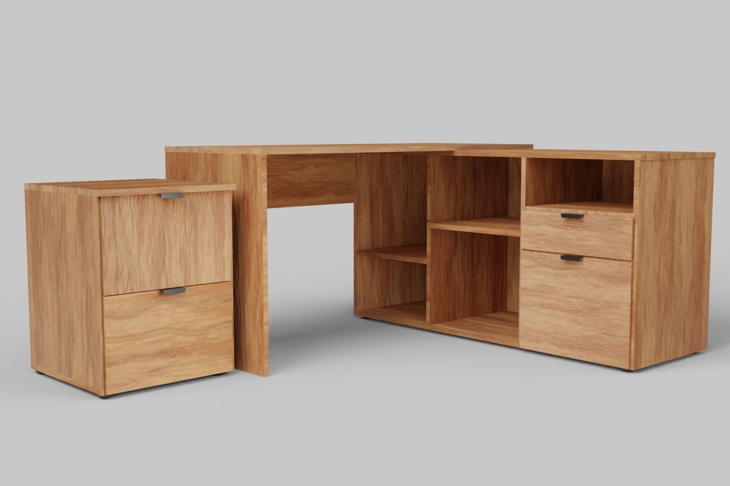 Rico L-shaphed Wooden Executive Desk Low-poly 3D model_3
