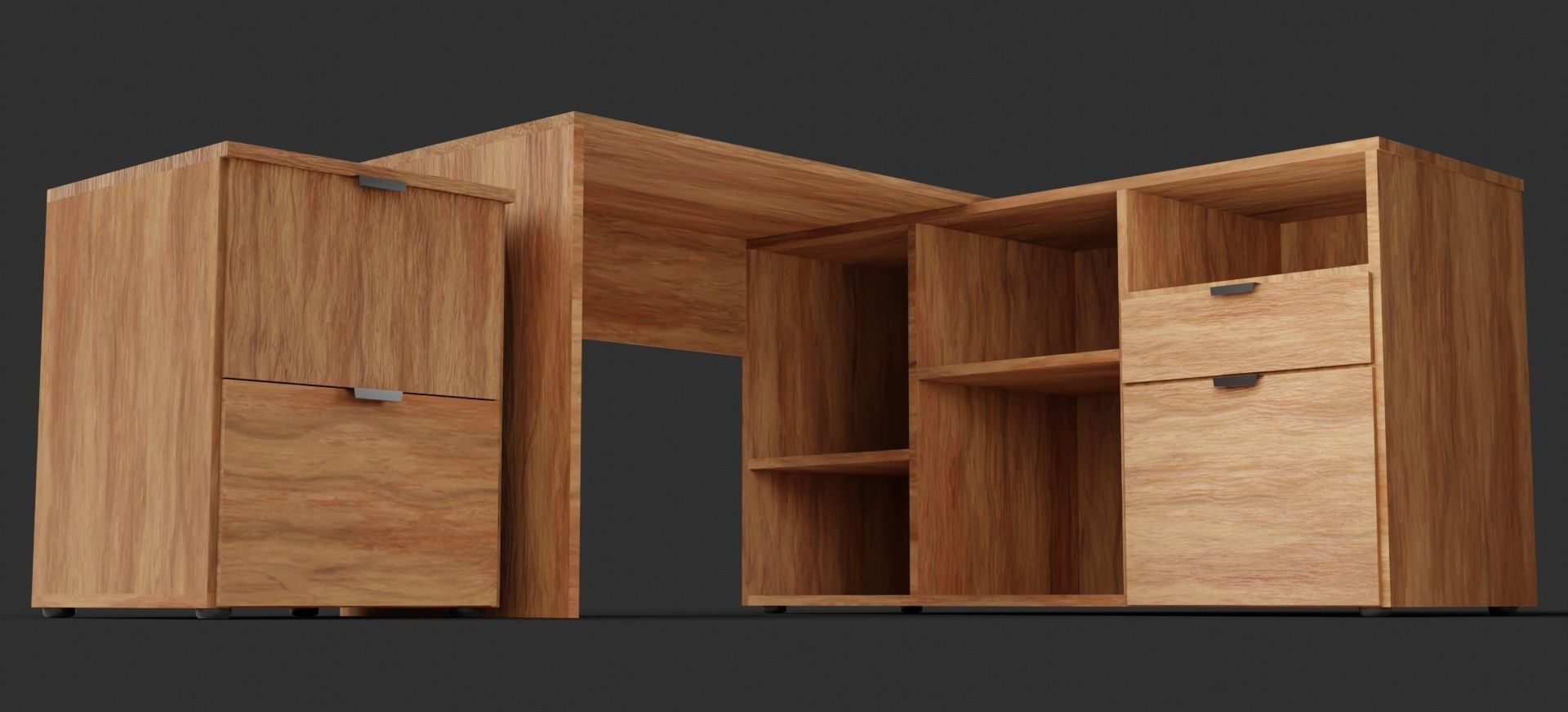 Rico L-shaphed Wooden Executive Desk Low-poly 3D model_11