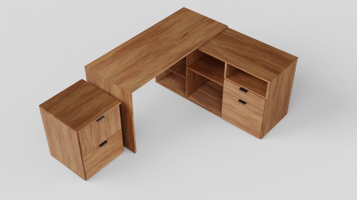 Rico L-shaphed Wooden Executive Desk Low-poly 3D model_4