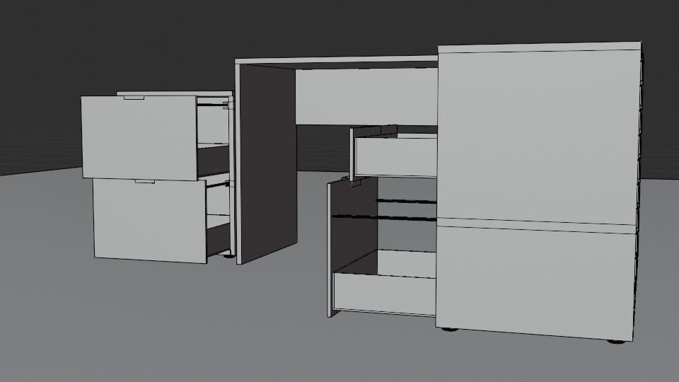 Rico L-shaphed Wooden Executive Desk Low-poly 3D model_17