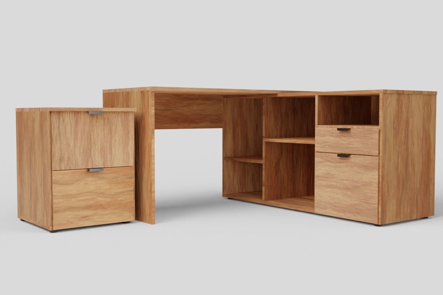 Rico L-shaphed Wooden Executive Desk Low-poly 3D model_7