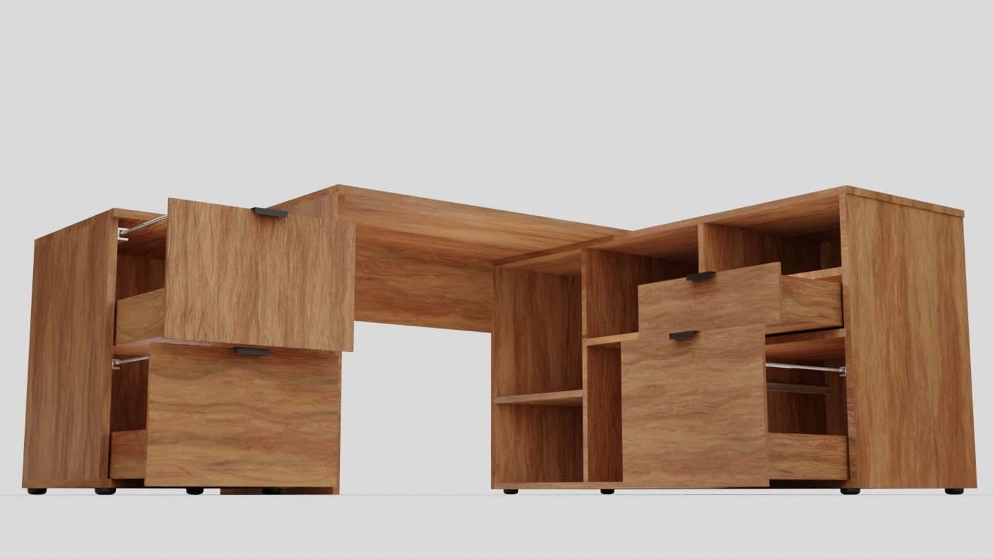 Rico L-shaphed Wooden Executive Desk Low-poly 3D model_13