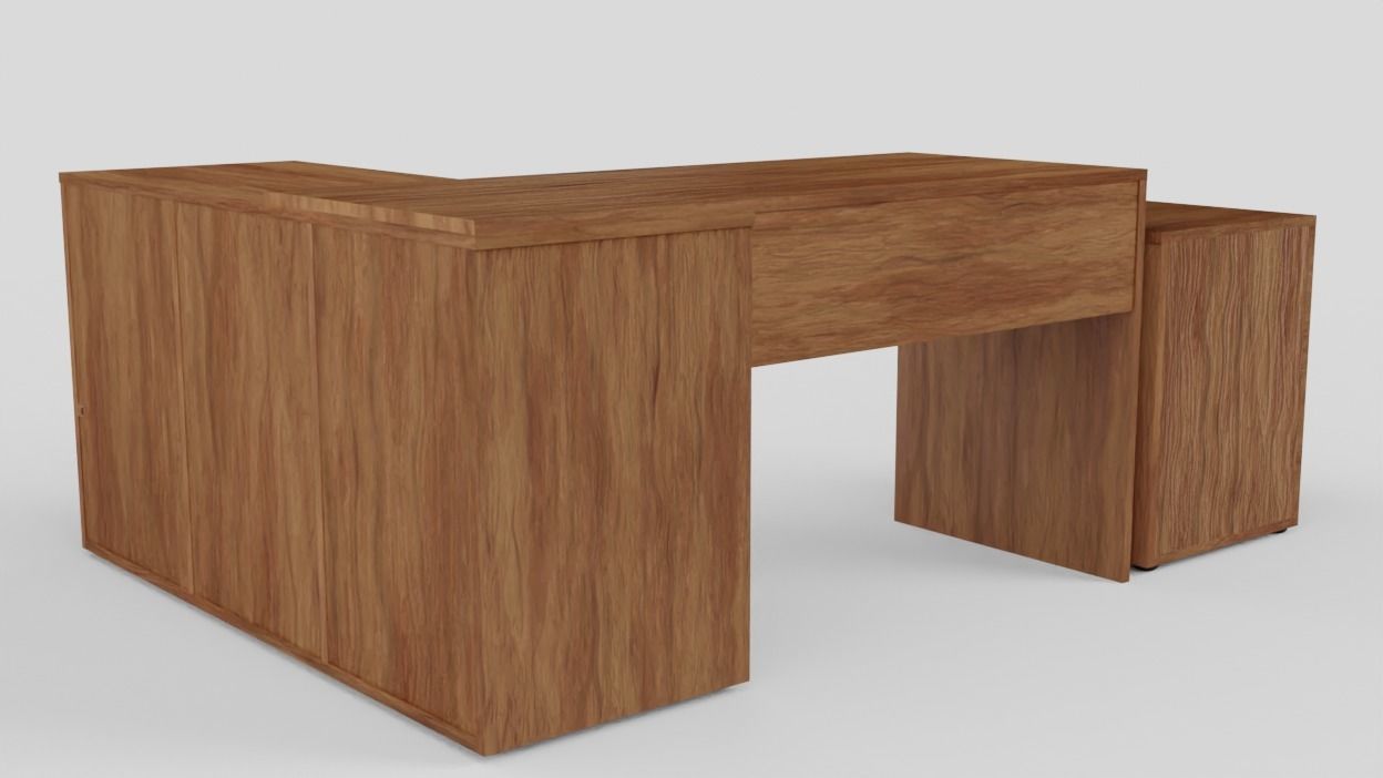 Rico L-shaphed Wooden Executive Desk Low-poly 3D model_10