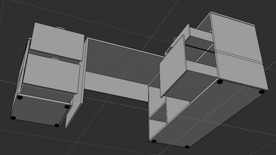 Rico L-shaphed Wooden Executive Desk Low-poly 3D model_15