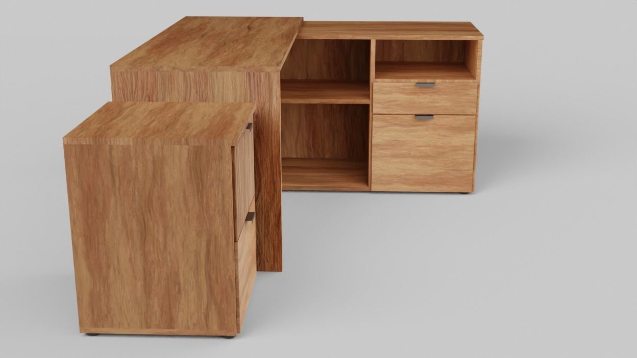 Rico L-shaphed Wooden Executive Desk Low-poly 3D model_9