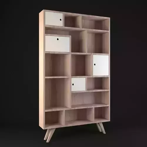 LIBRARY wooden bookcase with shelves and drawers