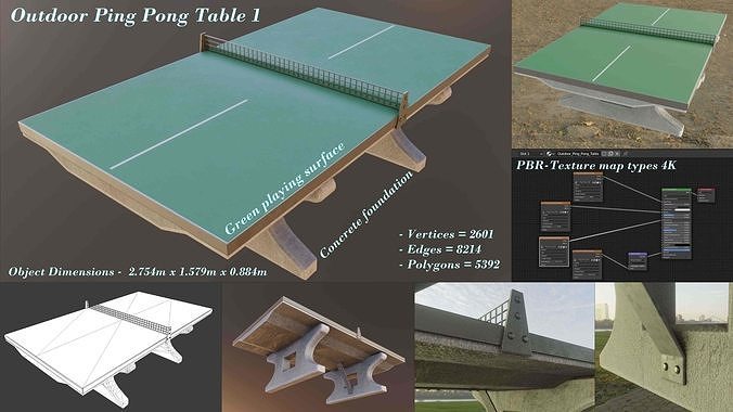 Ping Pong Table 1 For Outside With Concrete Foundation Low-poly 3D model