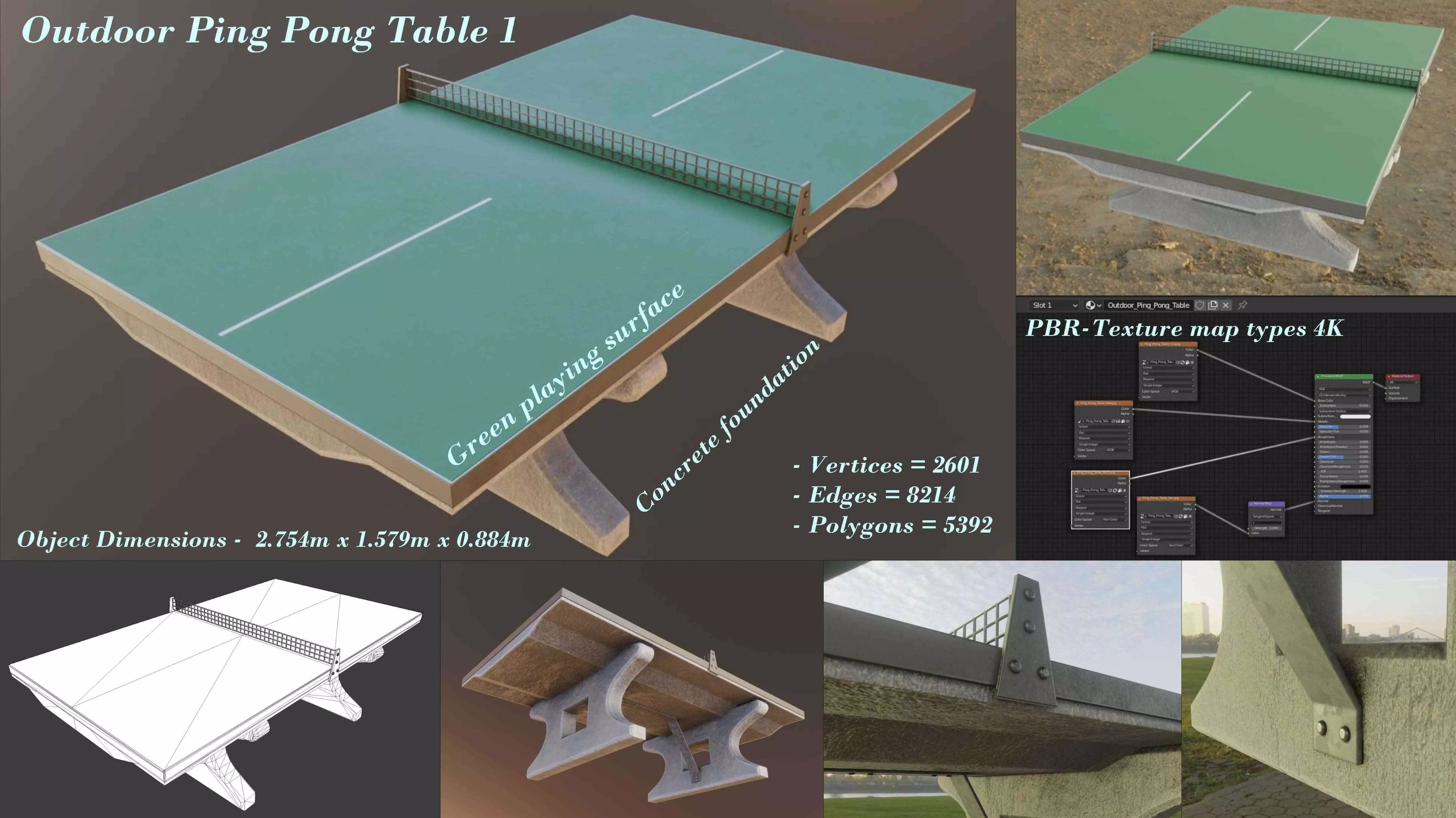 Ping Pong Table 1 For Outside With Concrete Foundation Low-poly 3D model_0